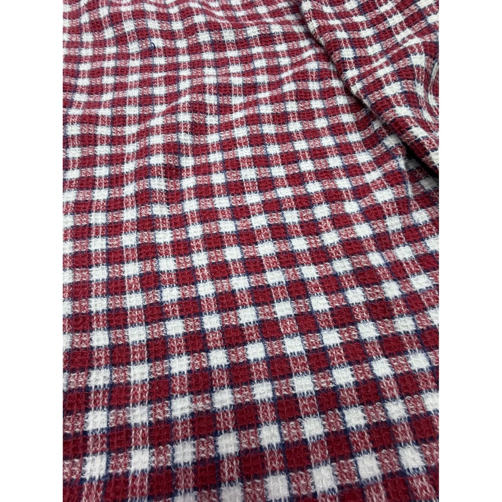 Vintage Red Gingham Waffle Texture Button Down Shirt Denim Collar Cotton Nepal M - Picture 8 of 10